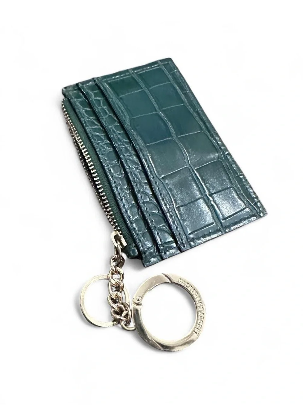 Victoria's Secret Green Croc-Embossed Card Holder Keychain with Mirror